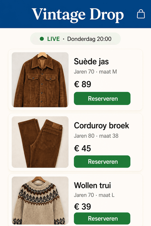 Drop met vintage kleding in de app